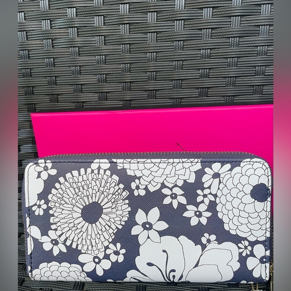 Floral Wallet,Trina Turk Blue and White Floral Wallet - Picture 7 of 10